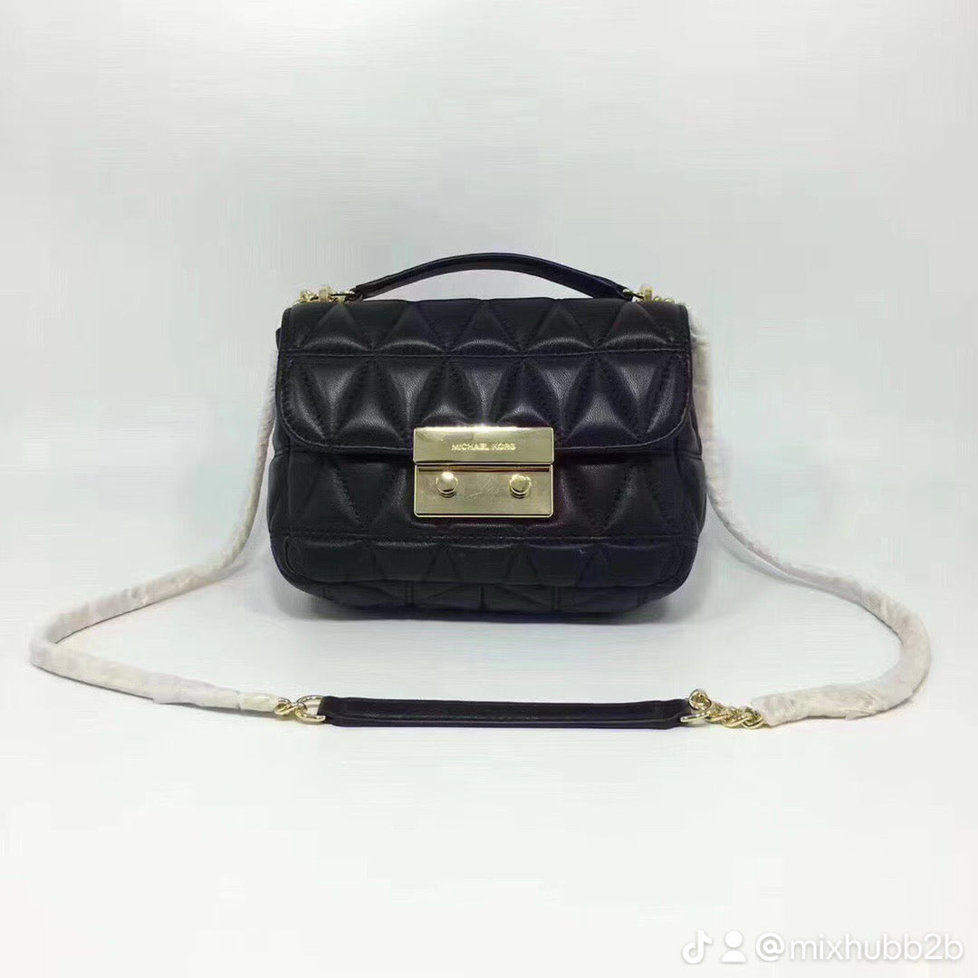 Michael Kors Sloan Large Quilted Leather Shoulder Bag – Black/Gold