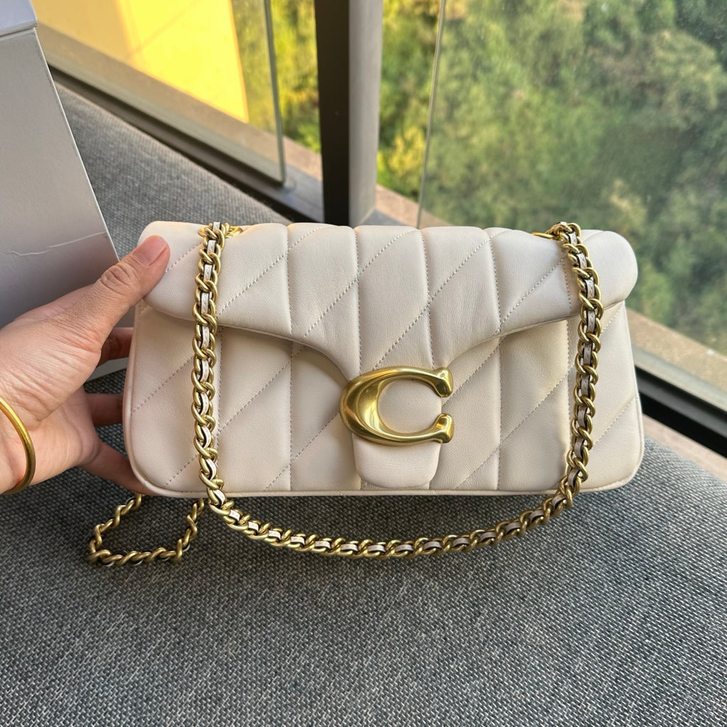 White Quilted Leather Chain Shoulder Bag