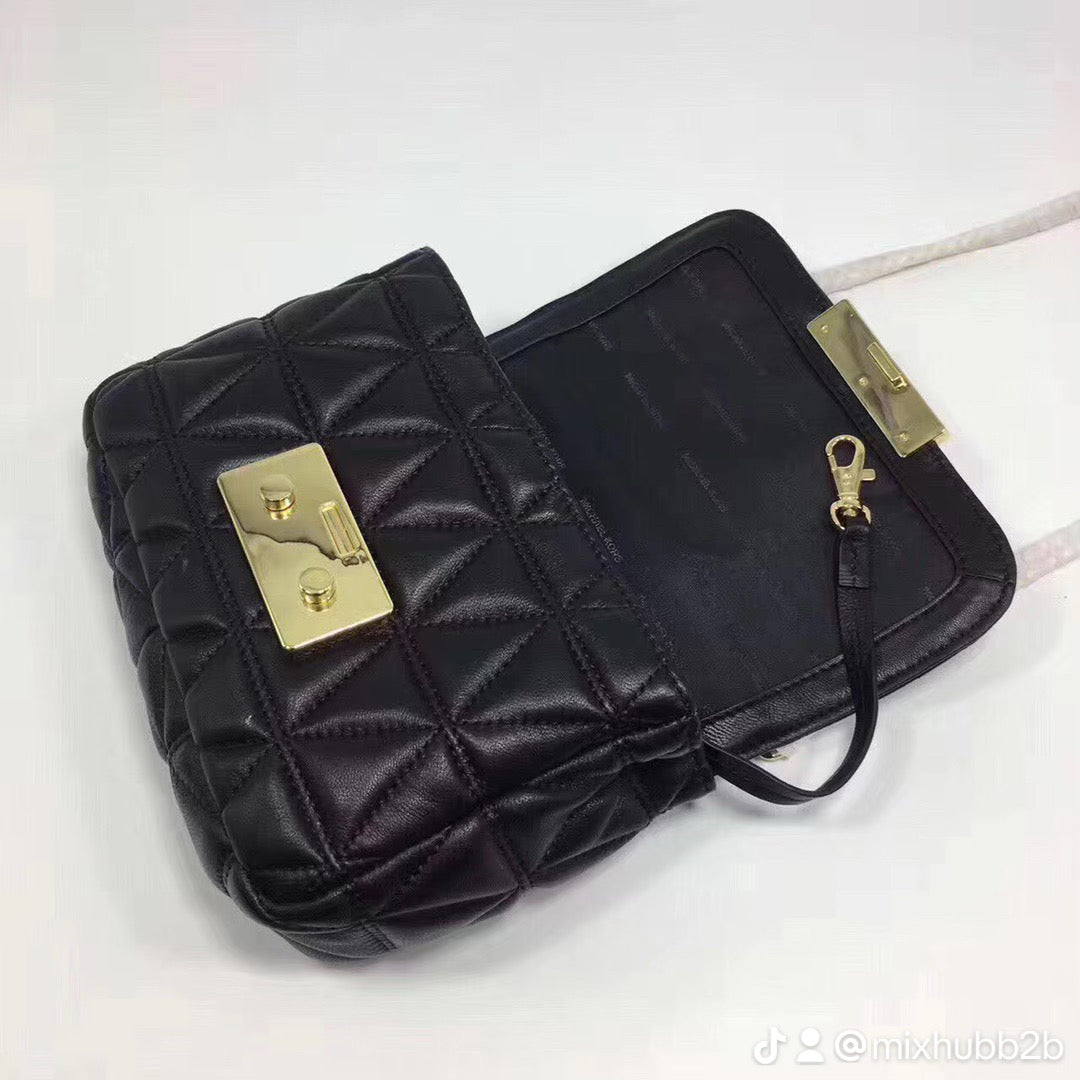 Michael Kors Sloan Large Quilted Leather Shoulder Bag – Black/Gold