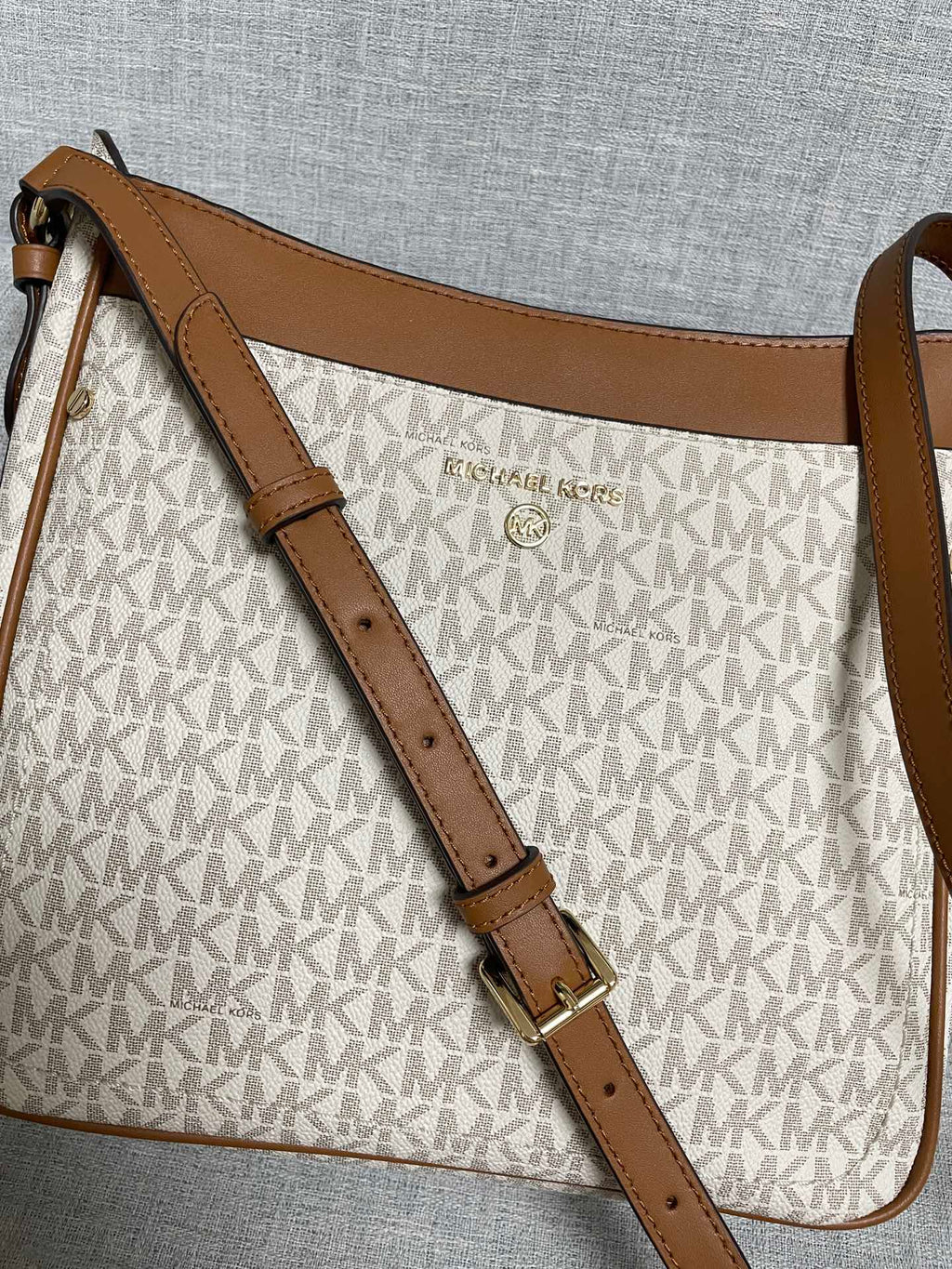 Michael Kors Jet Set Large Vertical Crossbody Bag – Brown/White Signature