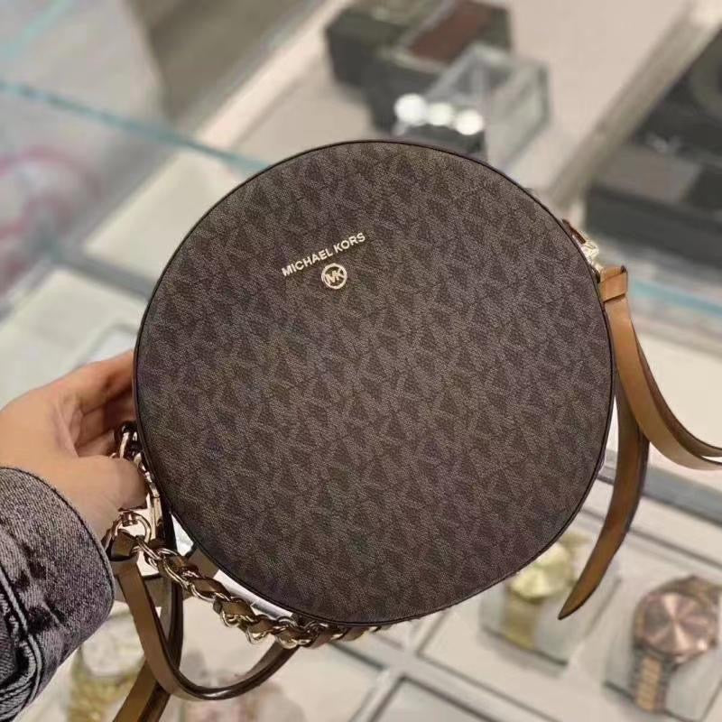 Michael Kors Delancey Medium Two-Tone Logo & Leather Canteen Crossbody Bag – Brown