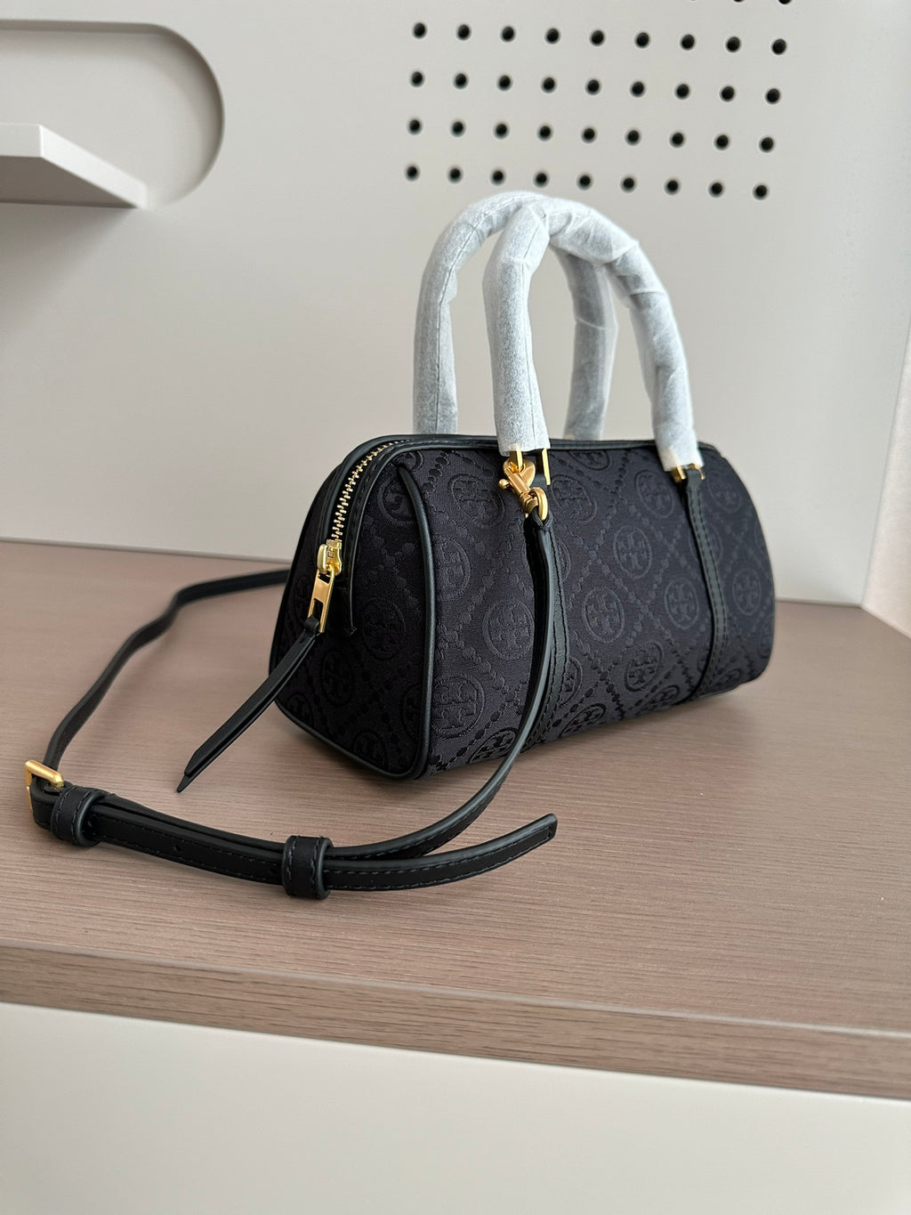 Tory Burch T Monogram Mini Barrel Bag – Navy Jacquard