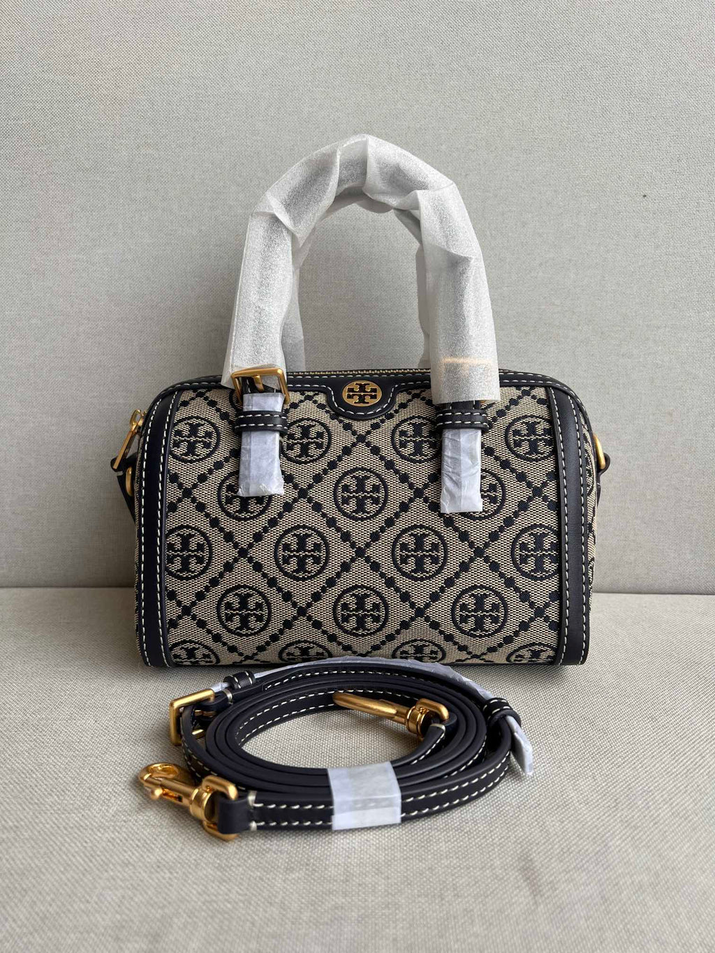 Elegant Monogram Mini Boston Bag with Strap