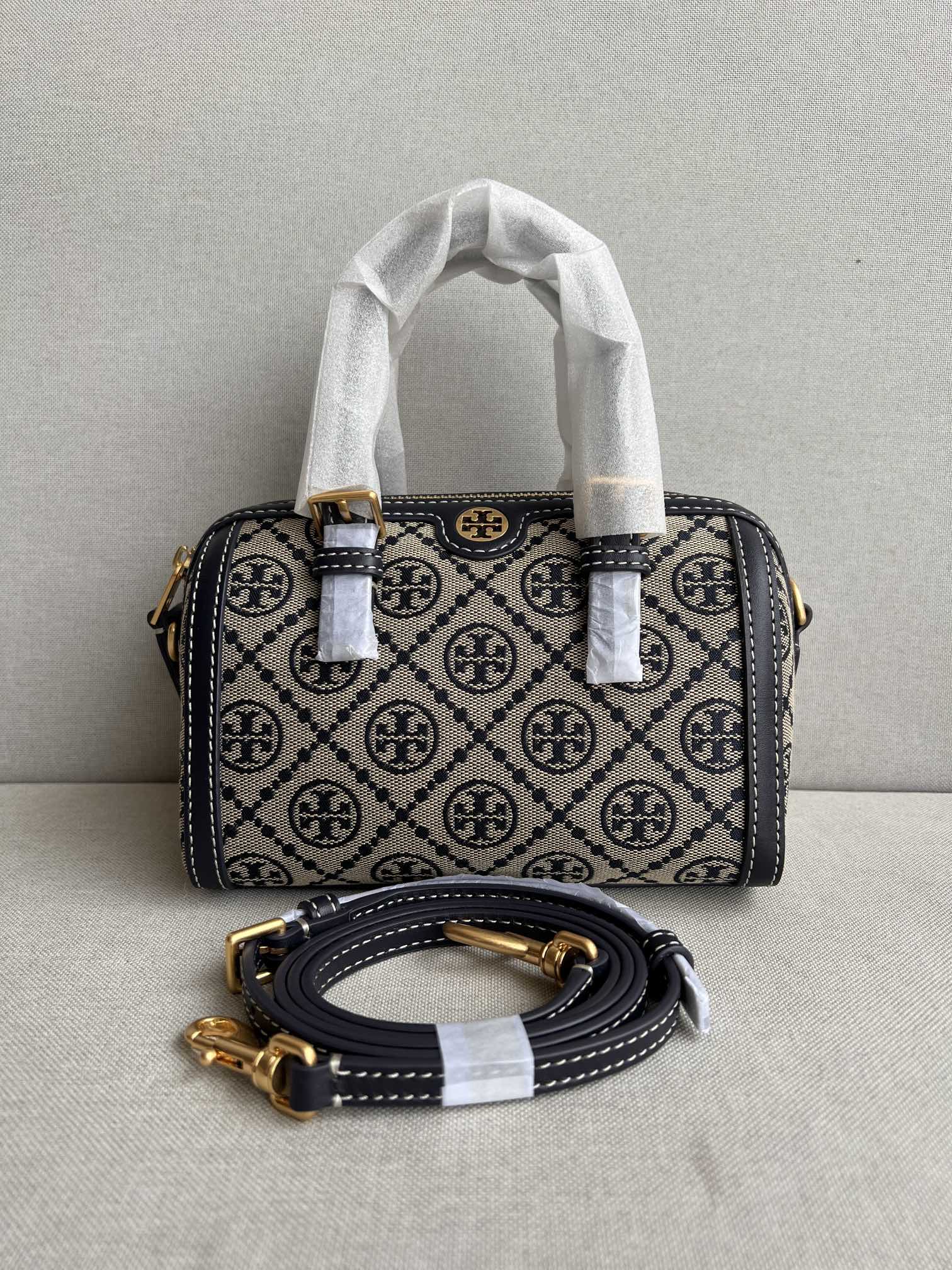 Elegant Monogram Mini Boston Bag with Strap