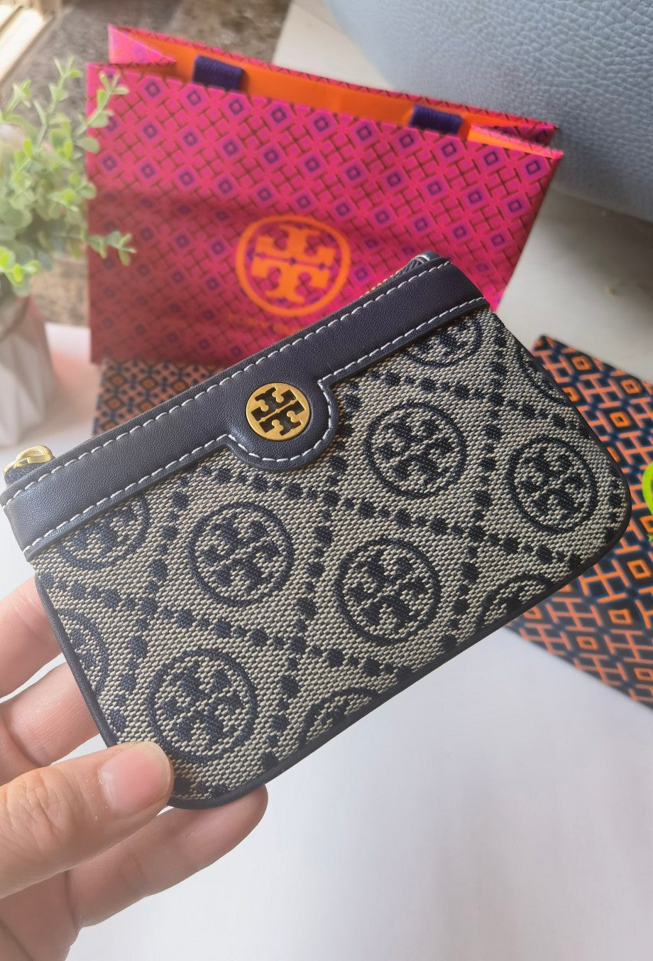 Tory Burch T Monogram Jacquard Card Case Key Fob