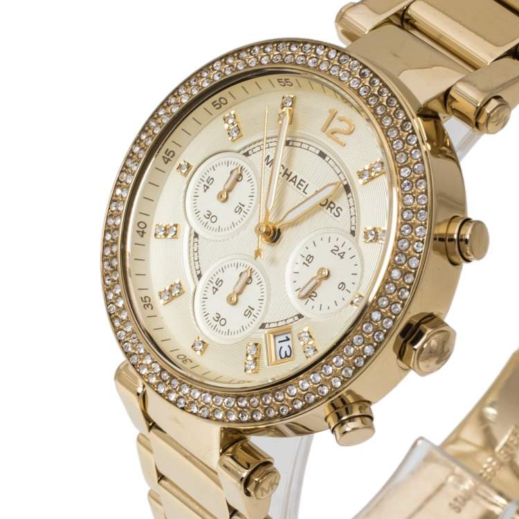 Michael Kors Gold Chronograph Watch – Luxury Crystal Bezel MK5354