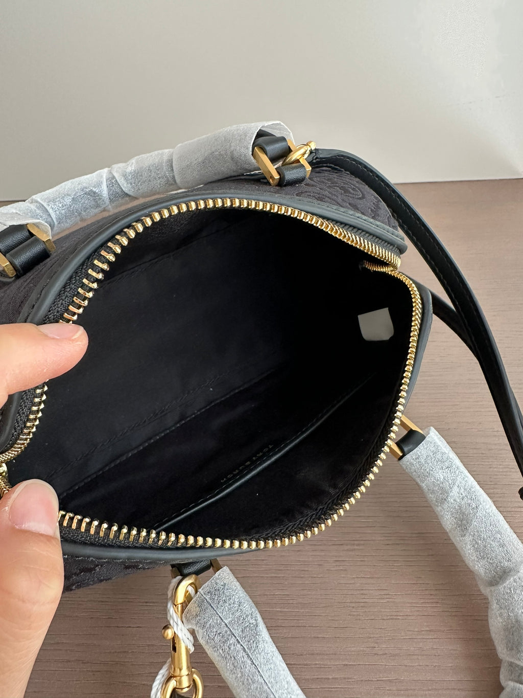 Tory Burch T Monogram Mini Barrel Bag – Navy Jacquard