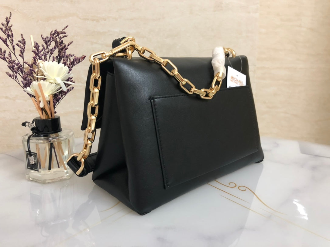 Michael Kors Cece Medium Leather Chain Shoulder Bag (Black)