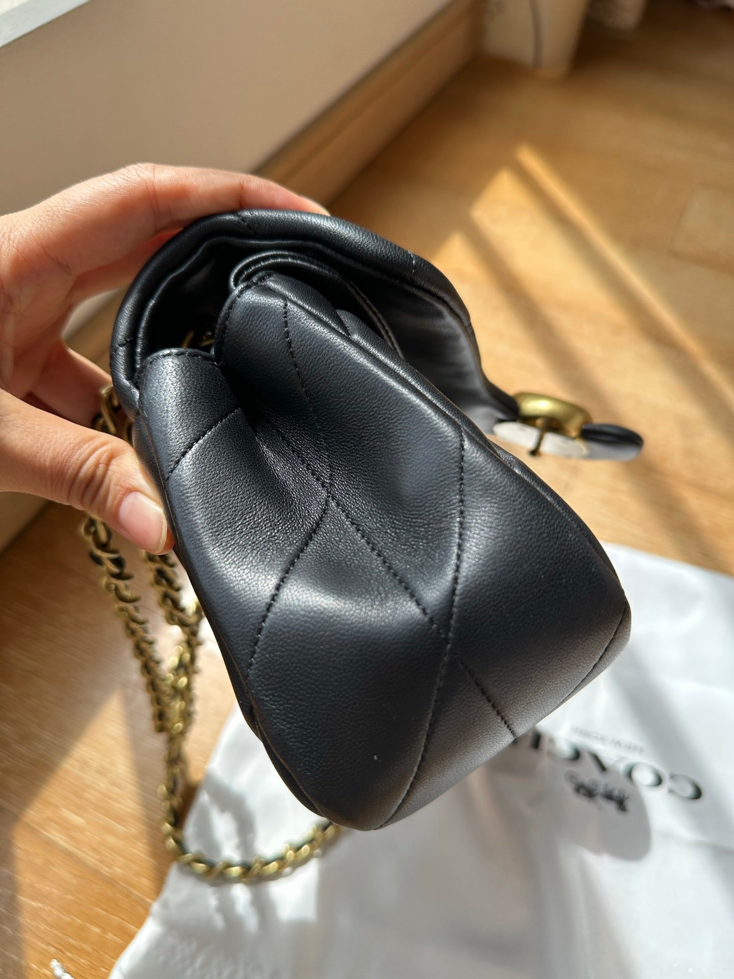 Black Quilted Leather Chain Shoulder Bag