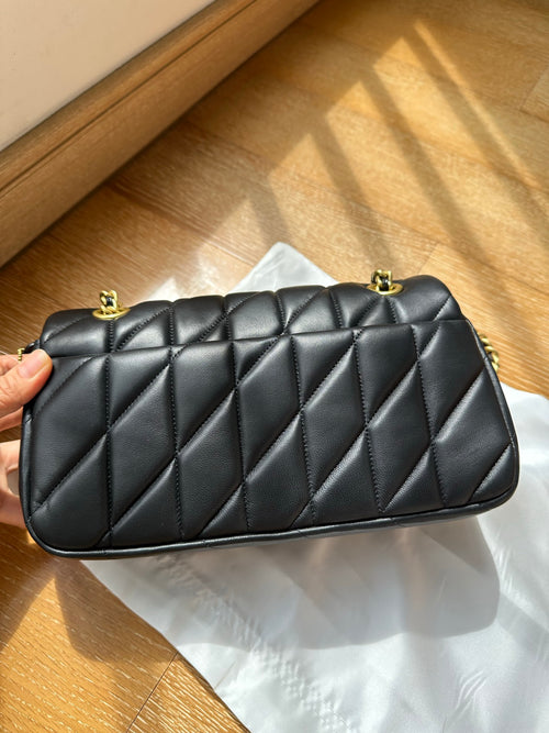 Black Quilted Leather Chain Shoulder Bag