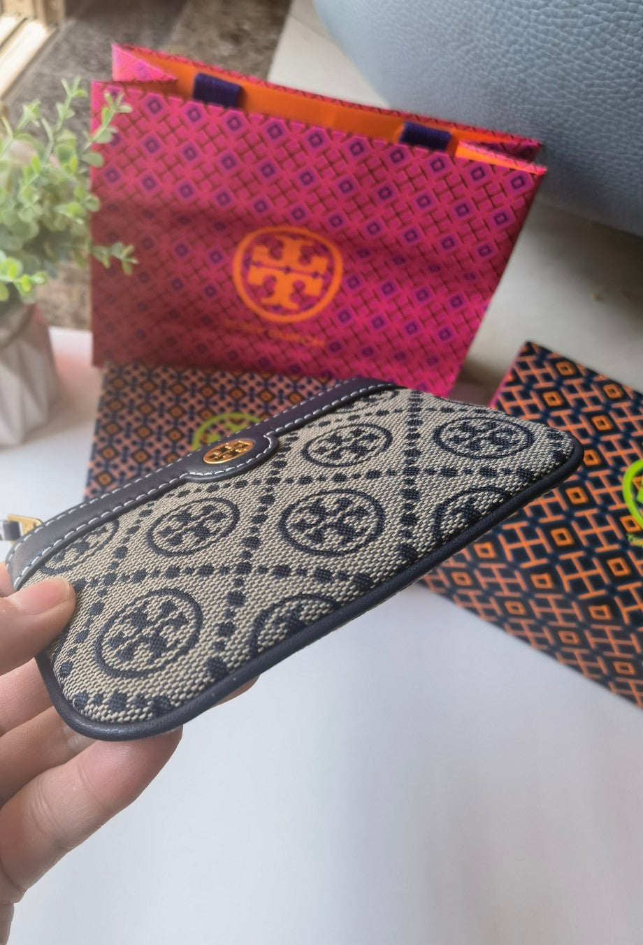 Tory Burch T Monogram Jacquard Card Case Key Fob