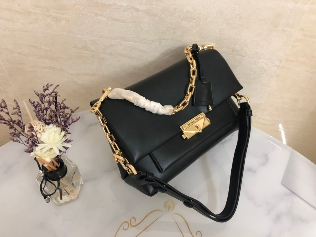 Michael Kors Cece Medium Leather Chain Shoulder Bag (Black)