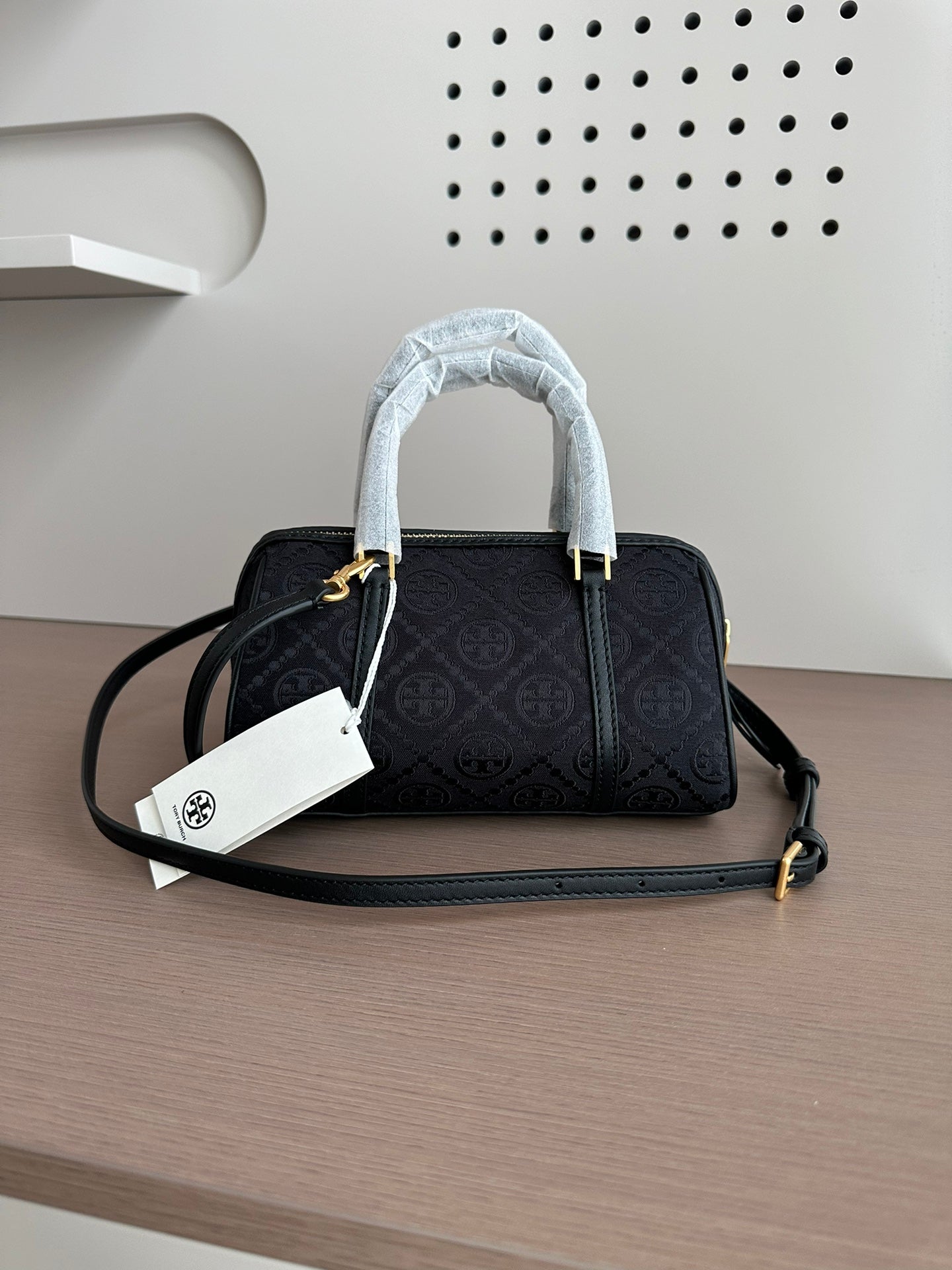 Tory Burch T Monogram Mini Barrel Bag – Navy Jacquard