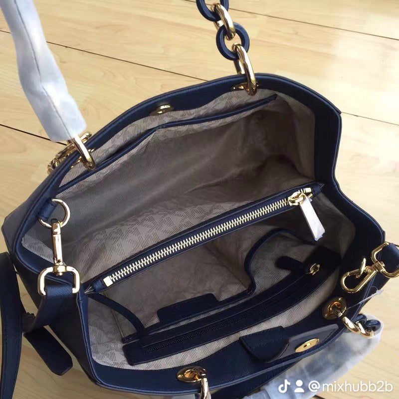 Michael Kors Cynthia Medium Saffiano Leather Satchel – Navy Blue