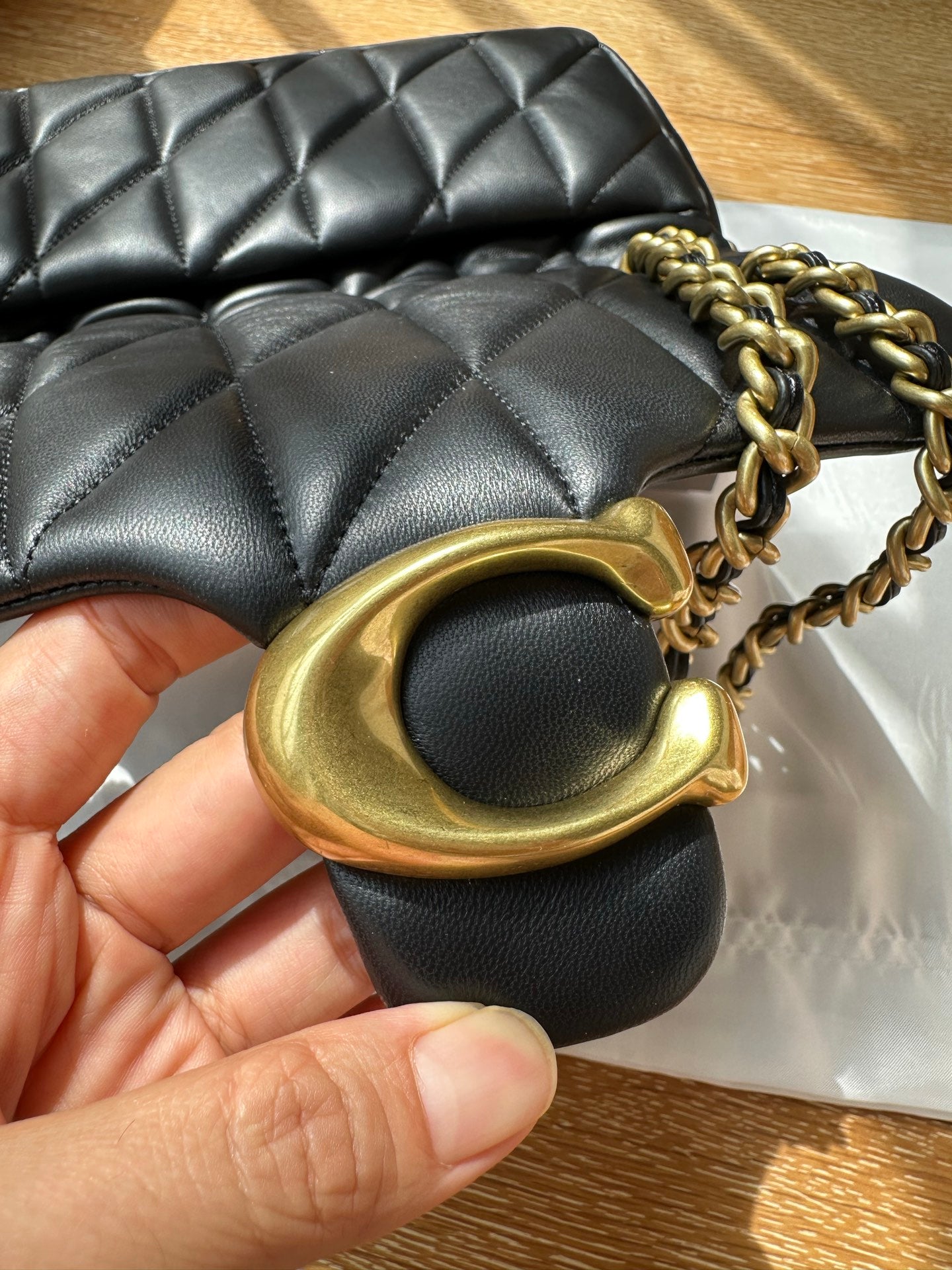 Black Quilted Leather Chain Shoulder Bag