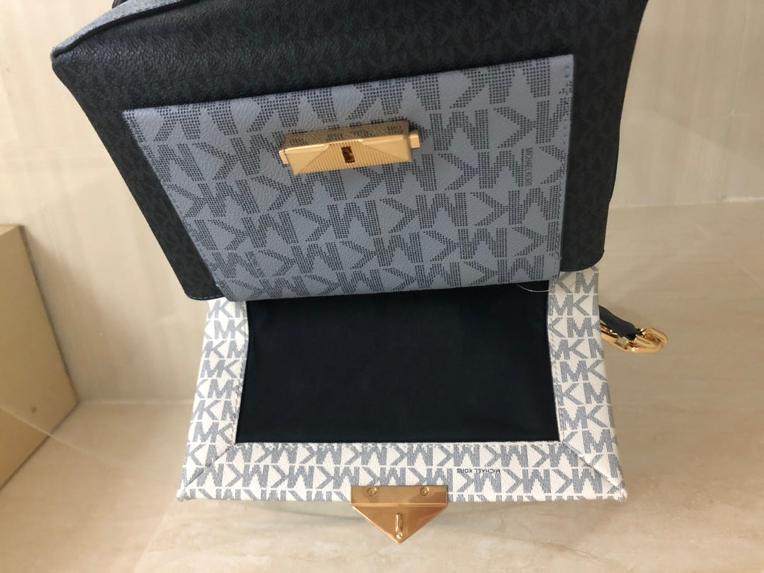 Michael Kors Cece Medium Logo Chain Shoulder Bag (Vanilla / Navy Multi)