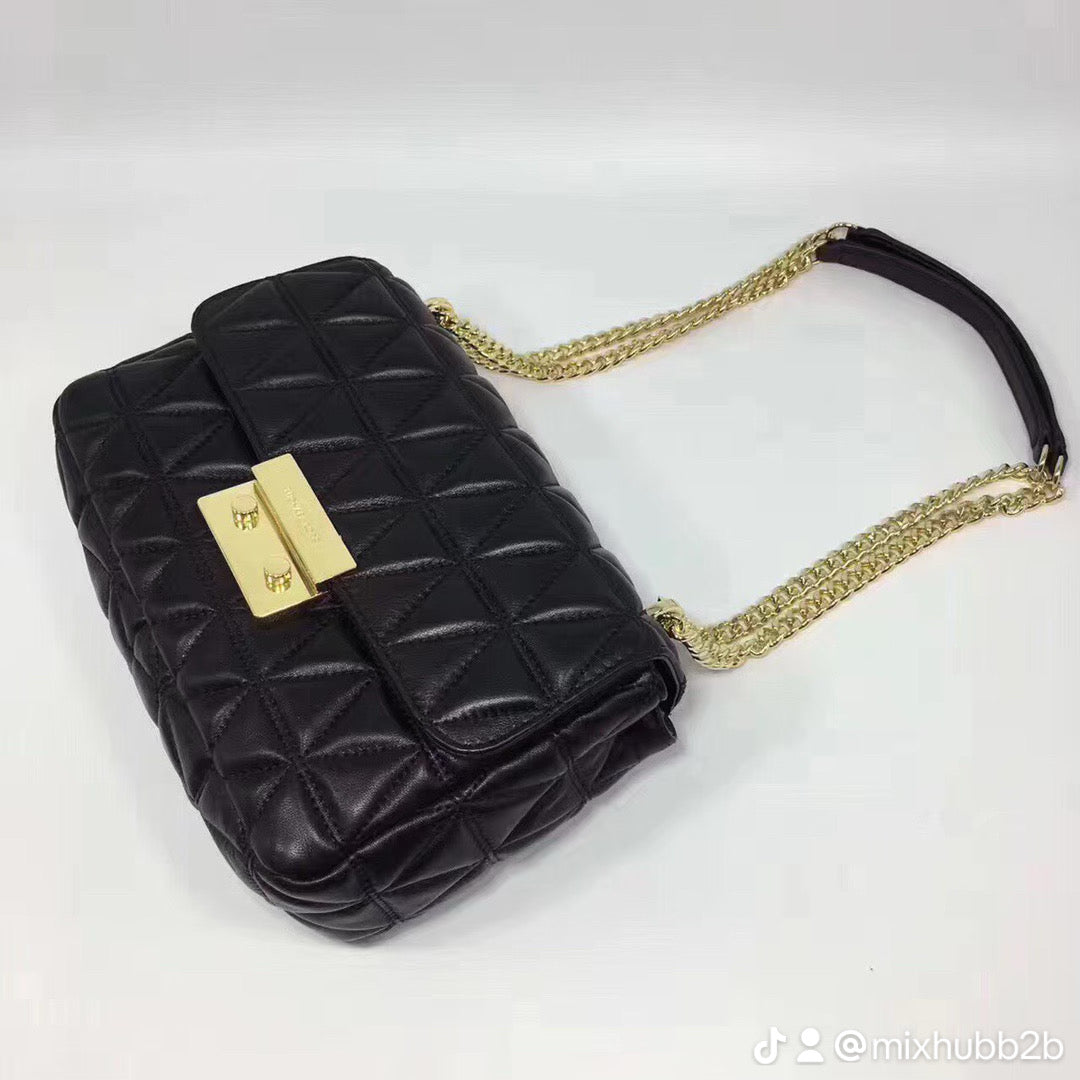 Michael Kors Sloan Large Quilted Leather Shoulder Bag – Black/Gold