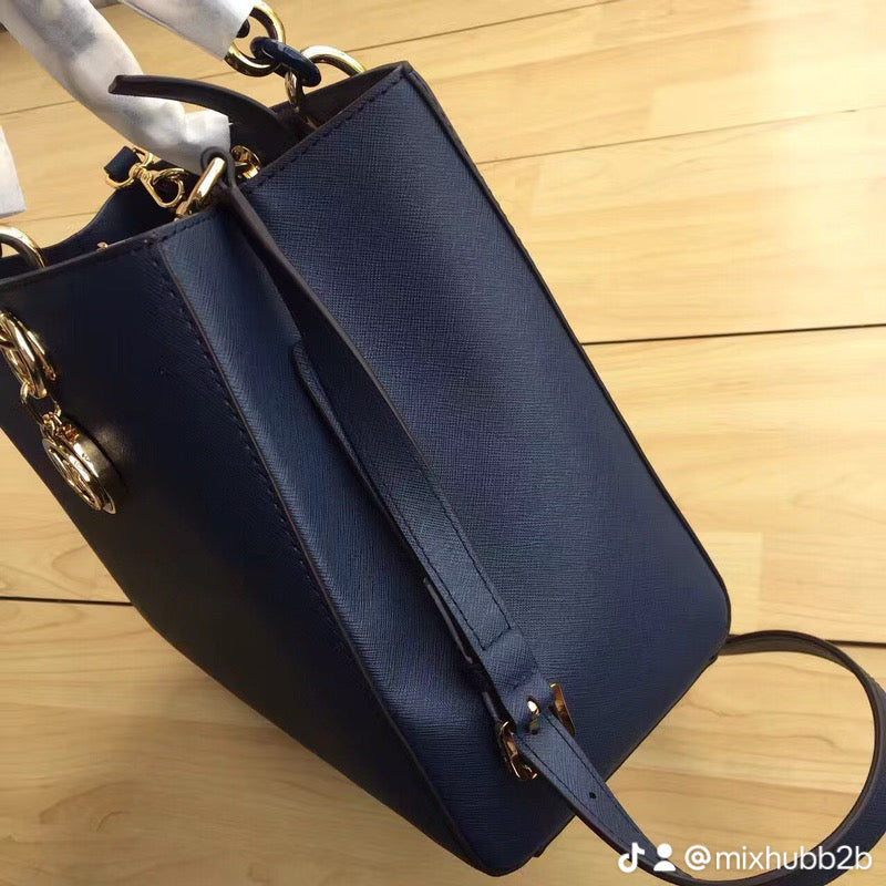Michael Kors Cynthia Medium Saffiano Leather Satchel – Navy Blue