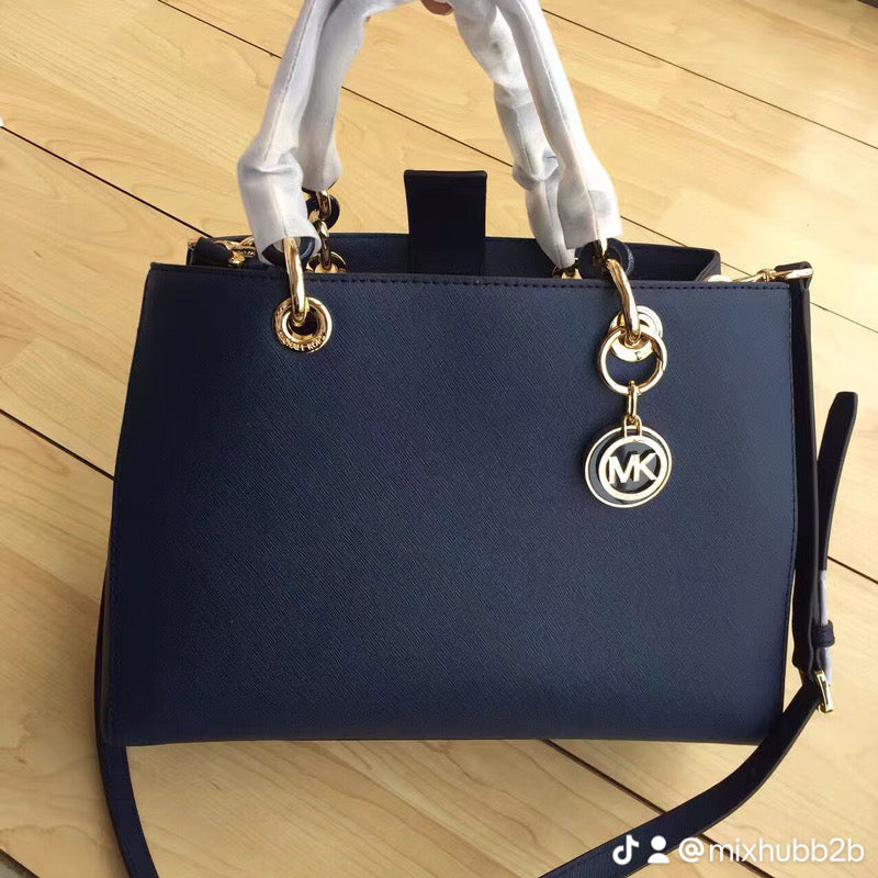Michael Kors Cynthia Medium Saffiano Leather Satchel – Navy Blue