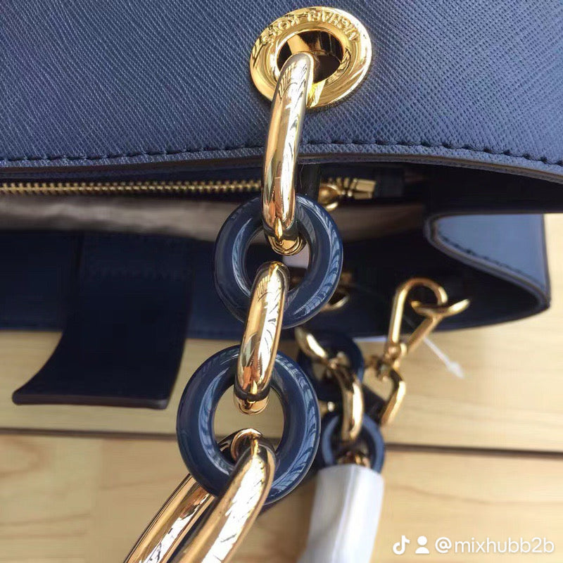 Michael Kors Cynthia Medium Saffiano Leather Satchel – Navy Blue
