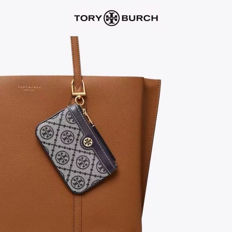 Tory Burch T Monogram Jacquard Card Case Key Fob