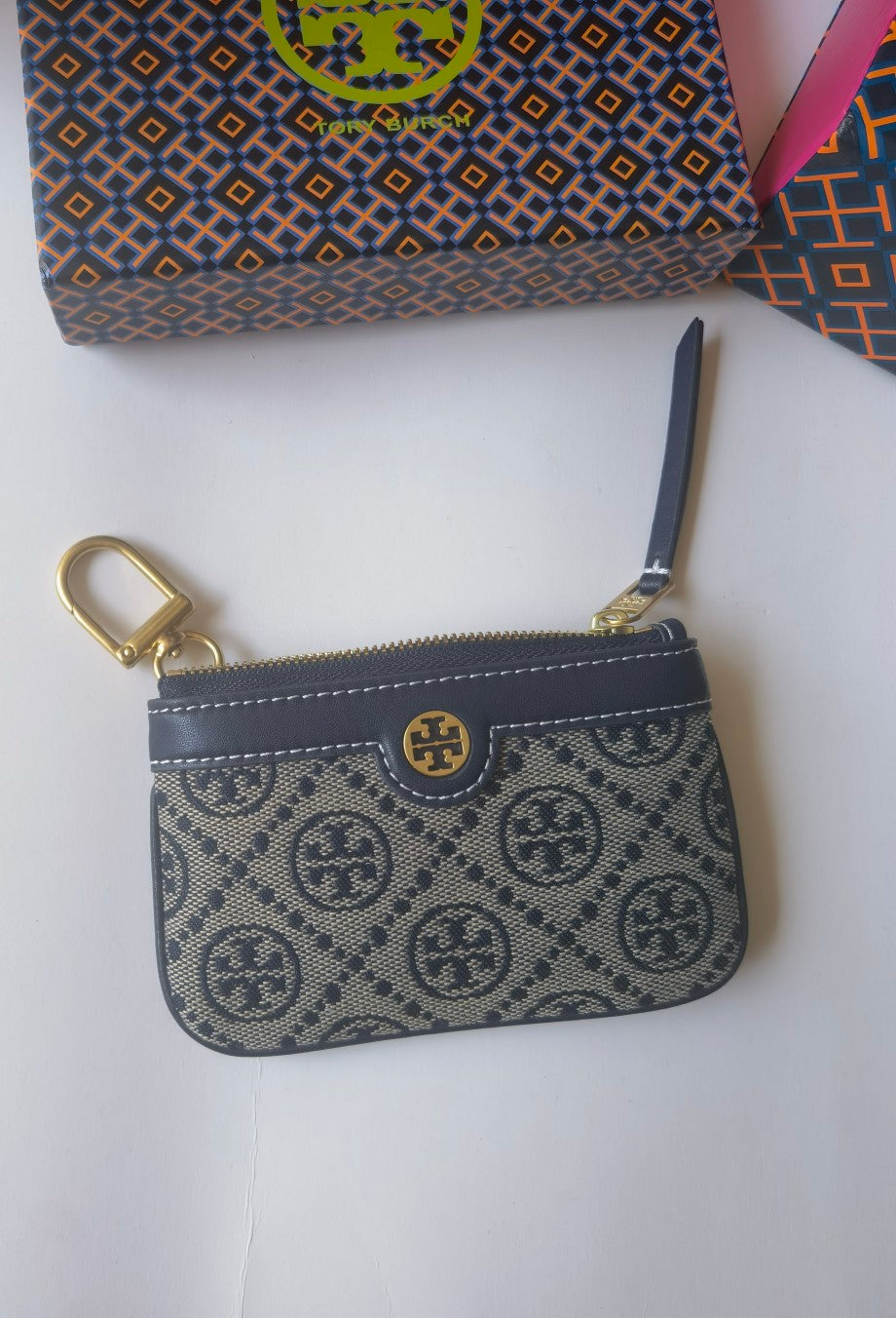 Tory Burch T Monogram Jacquard Card Case Key Fob