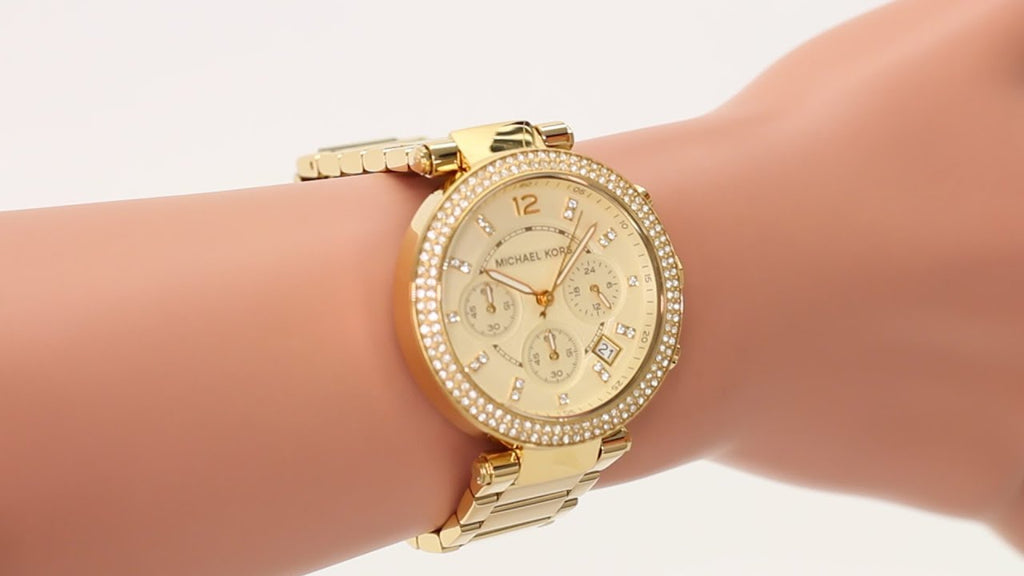 Michael Kors Gold Chronograph Watch – Luxury Crystal Bezel MK5354