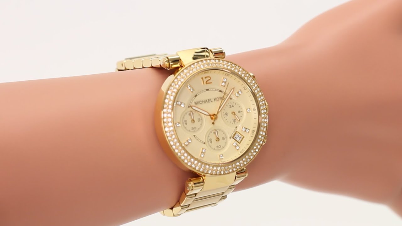 Michael Kors Gold Chronograph Watch – Luxury Crystal Bezel MK5354