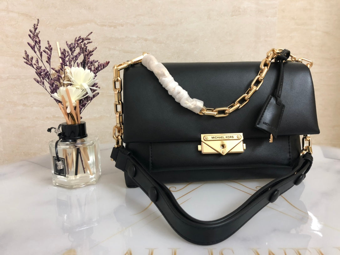 Michael Kors Cece Medium Leather Chain Shoulder Bag (Black)