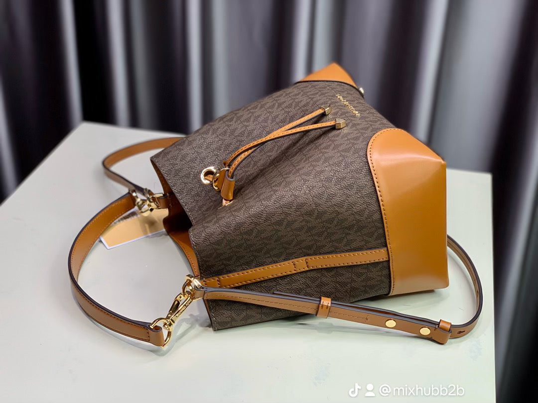 Michael Kors Mercer Mini Logo Bucket Bag – Borwn Signature Logo