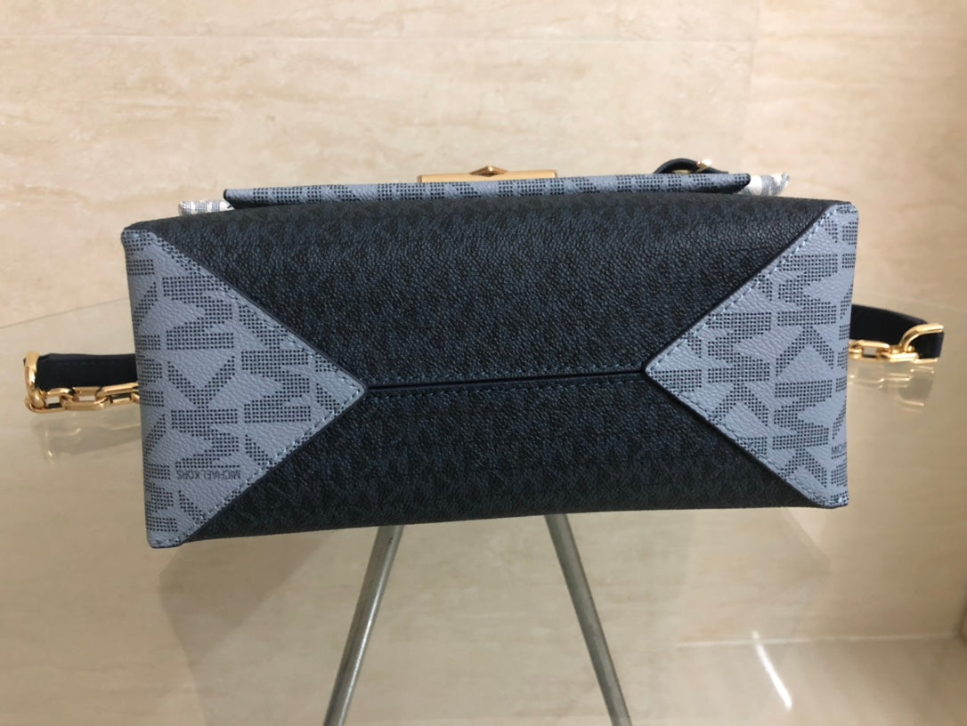 Michael Kors Cece Medium Logo Chain Shoulder Bag (Vanilla / Navy Multi)