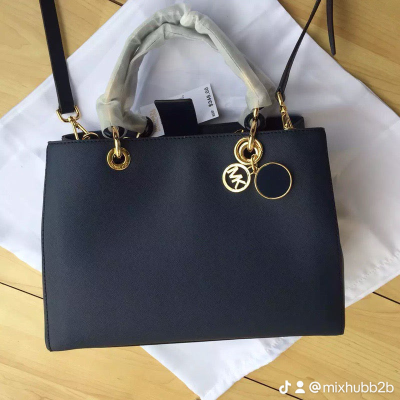 Michael Kors Cynthia Medium Saffiano Leather Satchel – Navy Blue