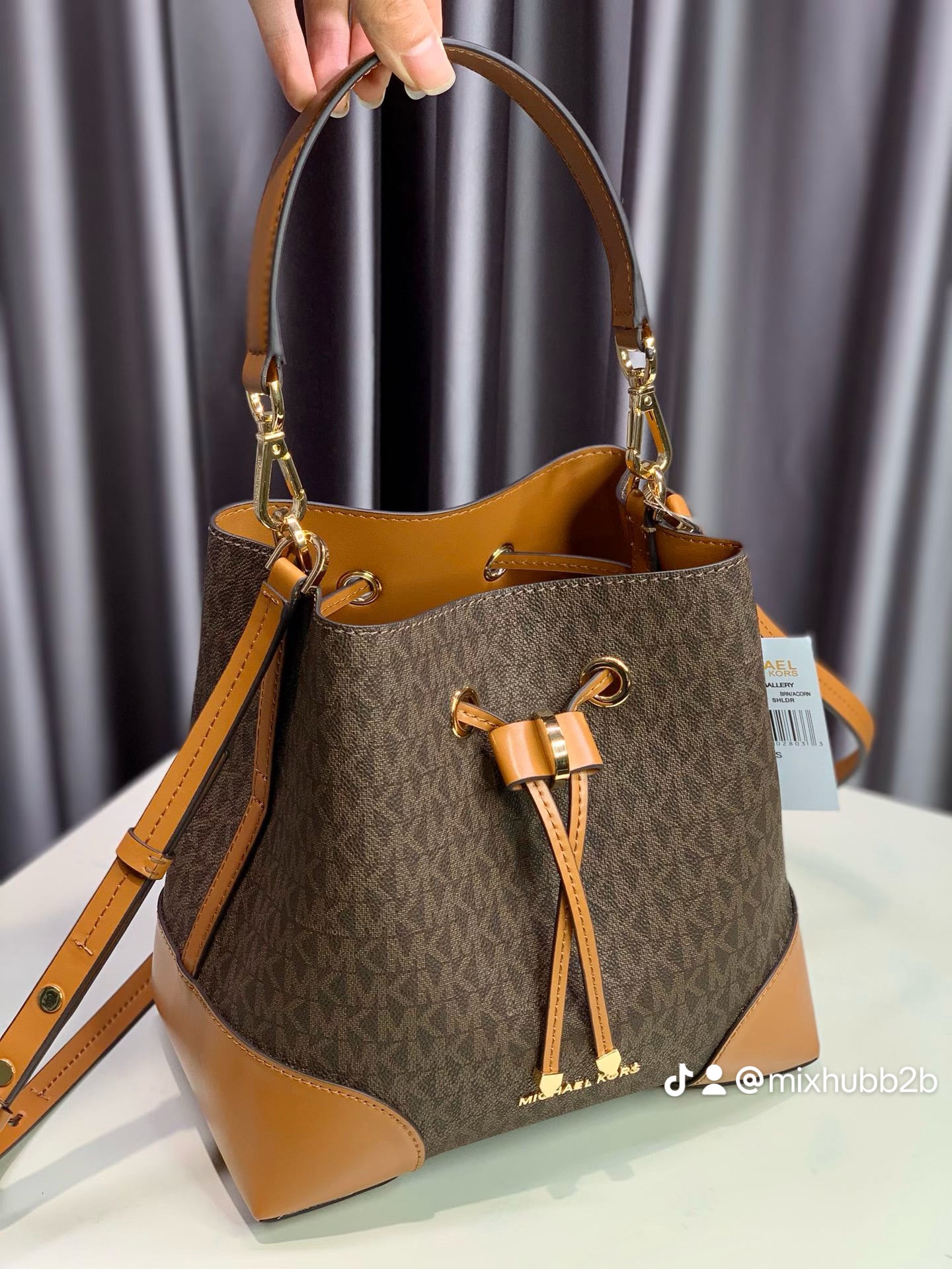 Michael Kors Mercer Mini Logo Bucket Bag – Borwn Signature Logo