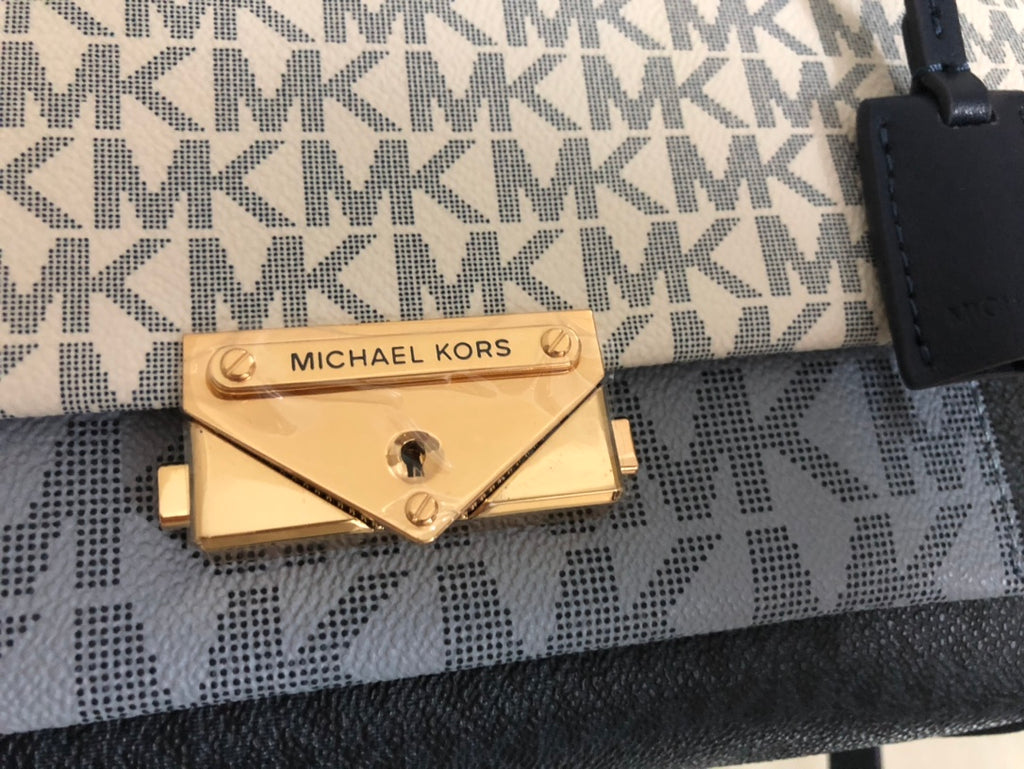 Michael Kors Cece Medium Logo Chain Shoulder Bag (Vanilla / Navy Multi)