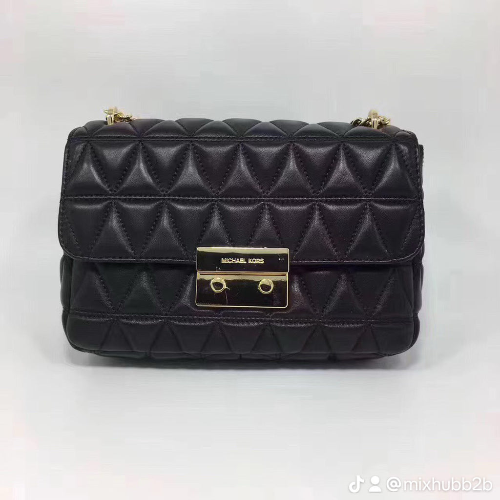 Michael Kors Sloan Large Quilted Leather Shoulder Bag – Black/Gold