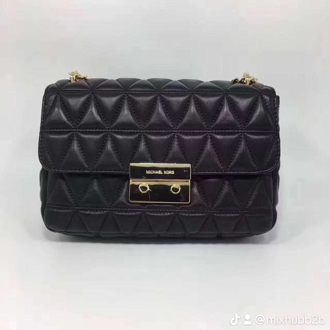 Michael Kors Sloan Large Quilted Leather Shoulder Bag – Black/Gold