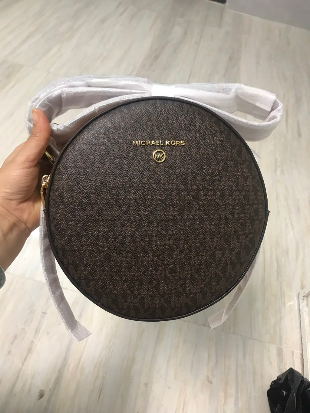Michael Kors Delancey Medium Two-Tone Logo & Leather Canteen Crossbody Bag – Brown