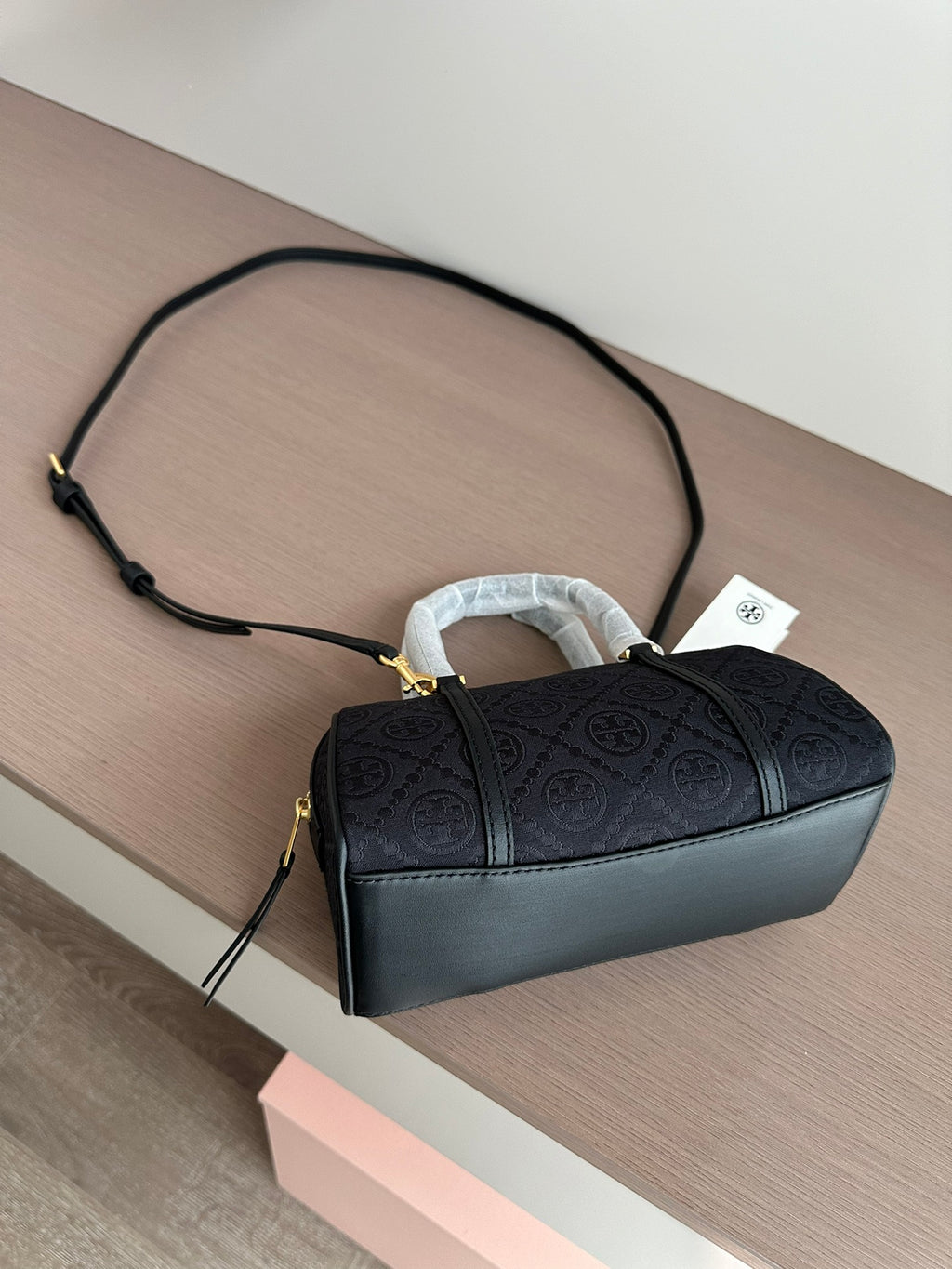 Tory Burch T Monogram Mini Barrel Bag – Navy Jacquard
