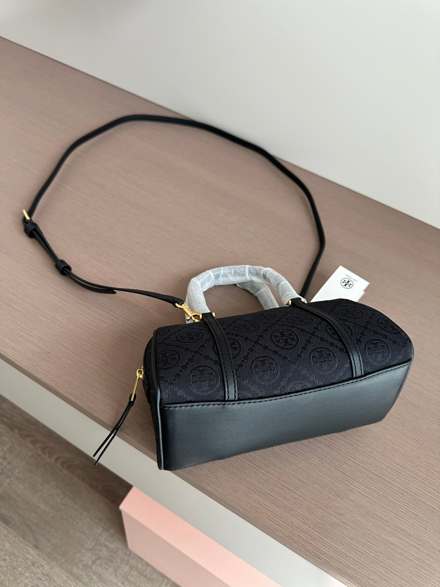 Tory Burch T Monogram Mini Barrel Bag – Navy Jacquard
