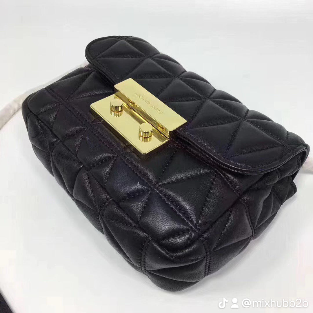 Michael Kors Sloan Large Quilted Leather Shoulder Bag – Black/Gold