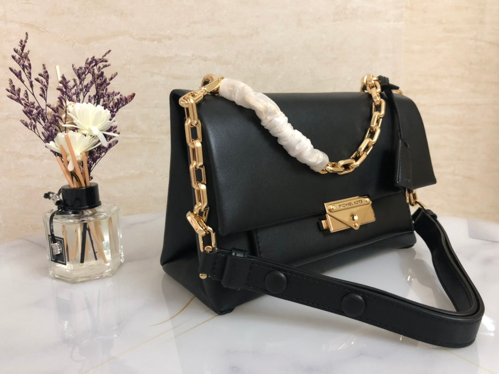 Michael Kors Cece Medium Leather Chain Shoulder Bag (Black)