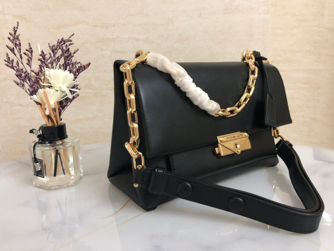 Michael Kors Cece Medium Leather Chain Shoulder Bag (Black)
