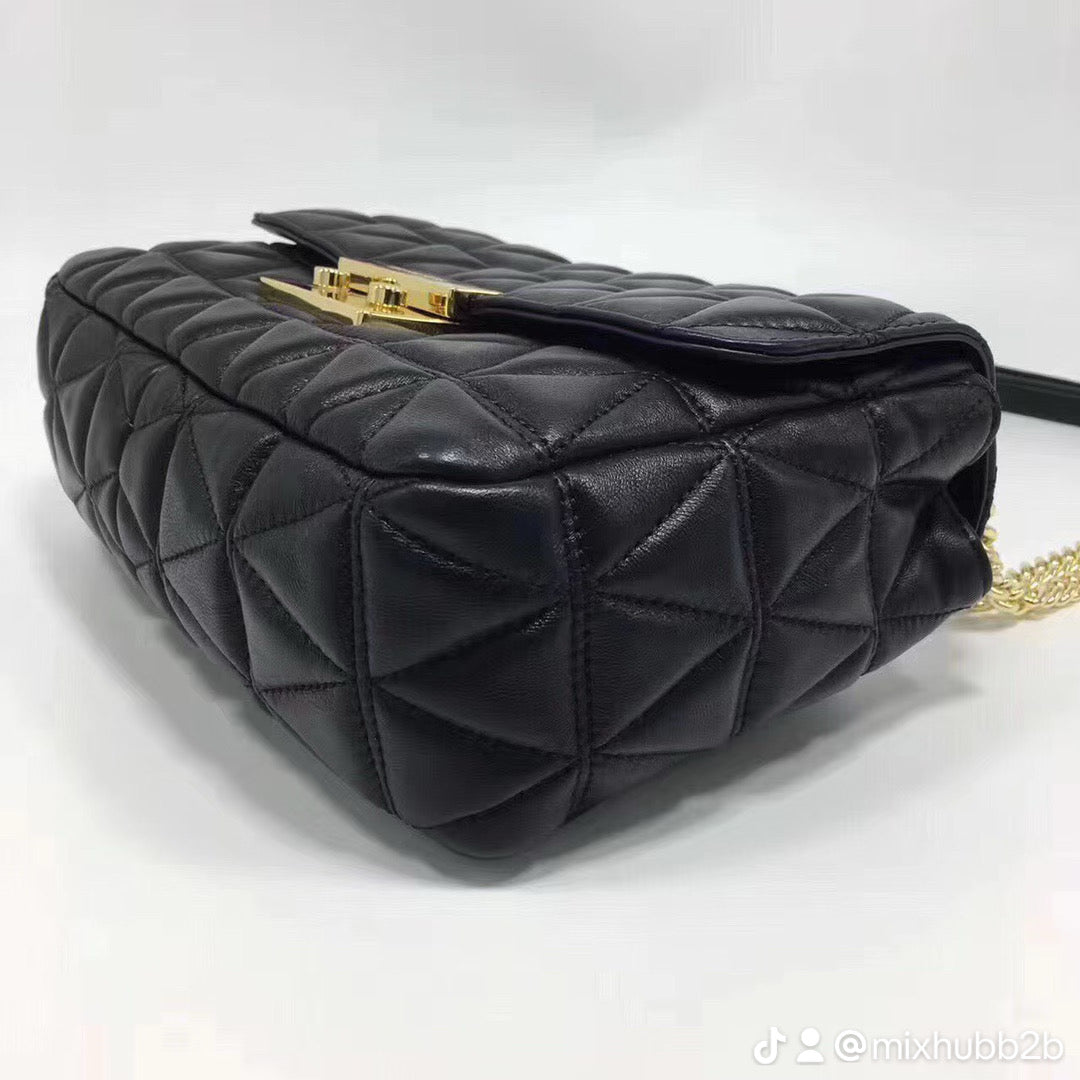 Michael Kors Sloan Large Quilted Leather Shoulder Bag – Black/Gold