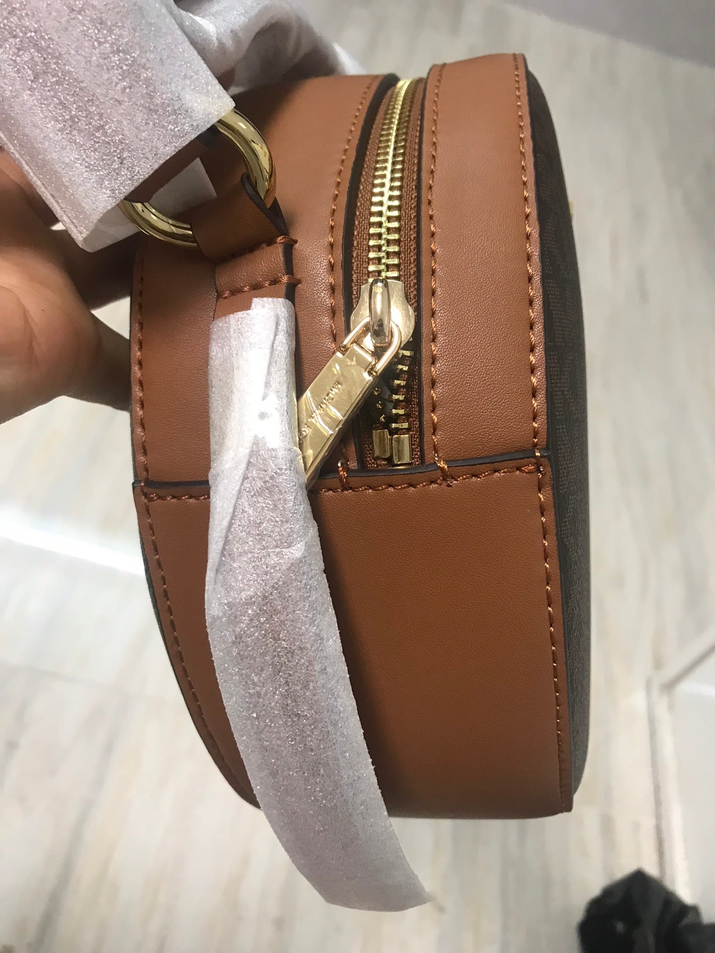 Michael Kors Delancey Medium Two-Tone Logo & Leather Canteen Crossbody Bag – Brown