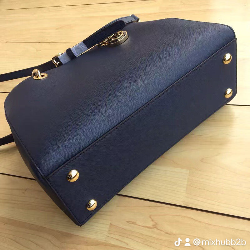 Michael Kors Cynthia Medium Saffiano Leather Satchel – Navy Blue