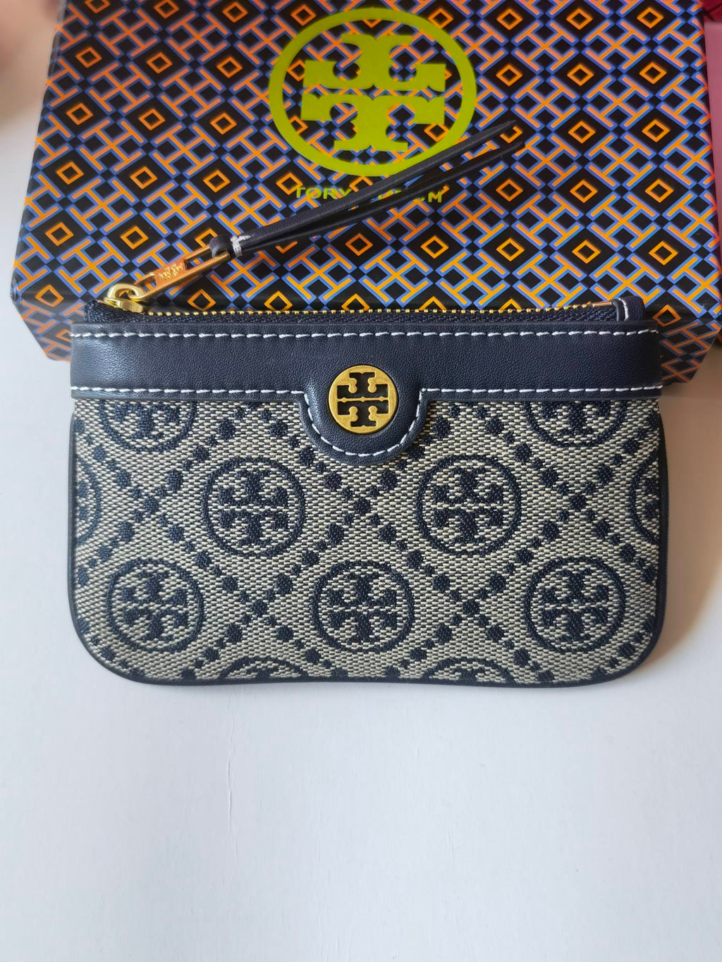 Tory Burch T Monogram Jacquard Card Case Key Fob