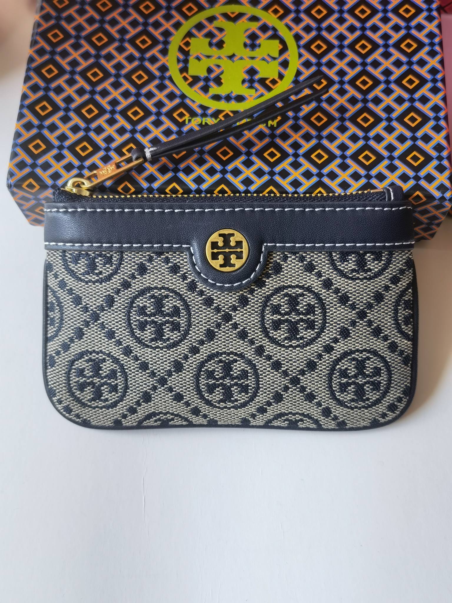 Tory Burch T Monogram Jacquard Card Case Key Fob