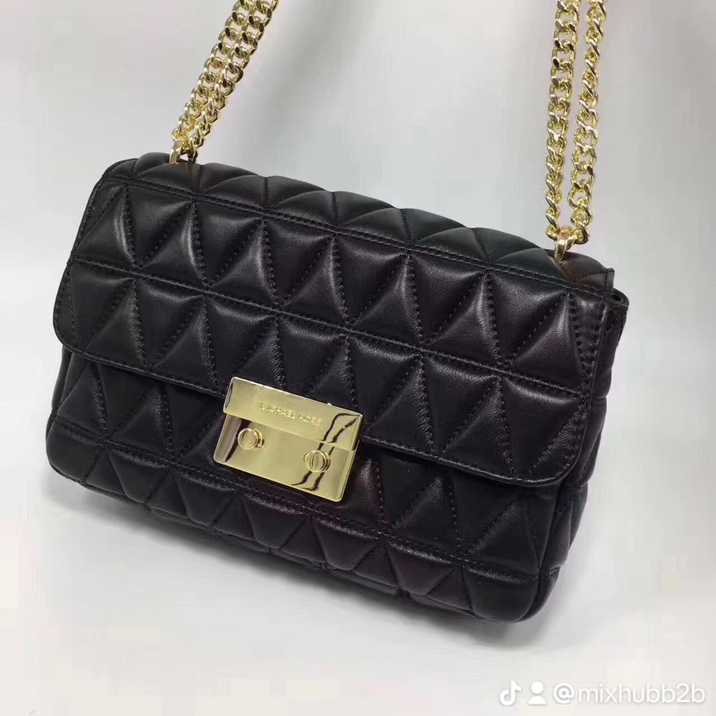 Michael Kors Sloan Large Quilted Leather Shoulder Bag – Black/Gold