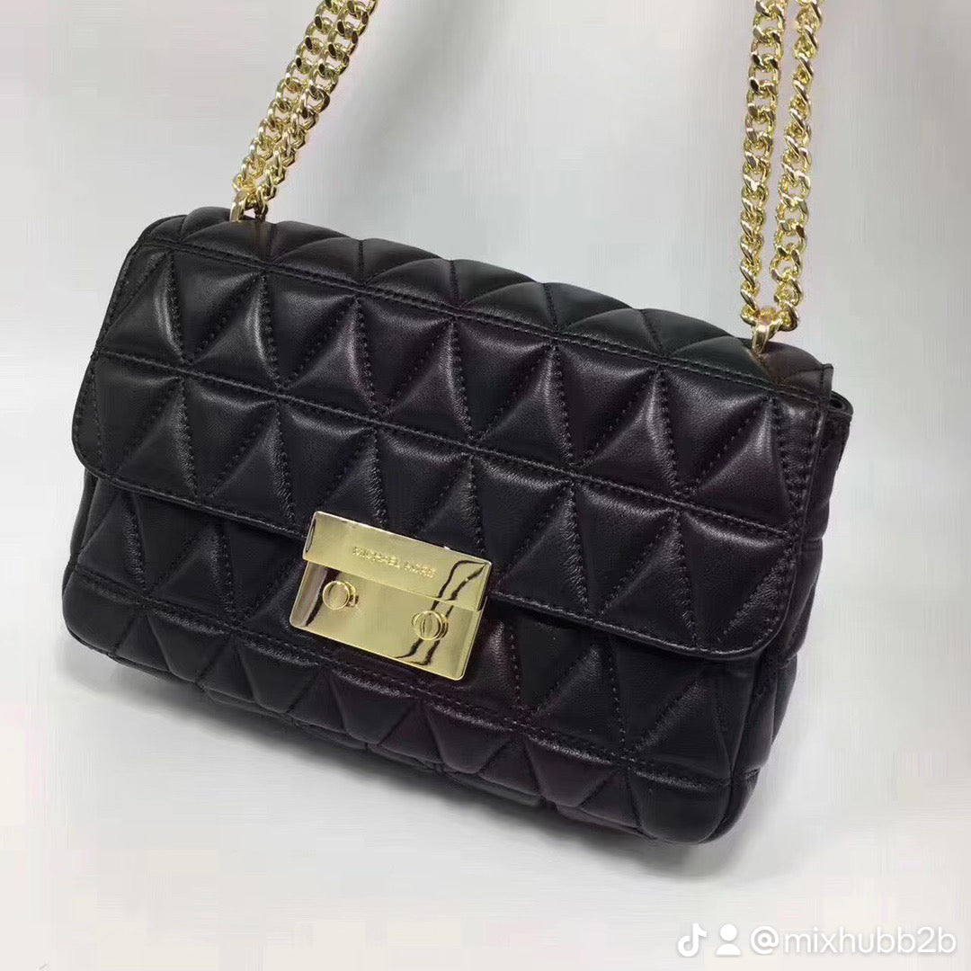 Michael Kors Sloan Large Quilted Leather Shoulder Bag – Black/Gold