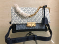 Michael Kors Cece Medium Logo Chain Shoulder Bag (Vanilla / Navy Multi)